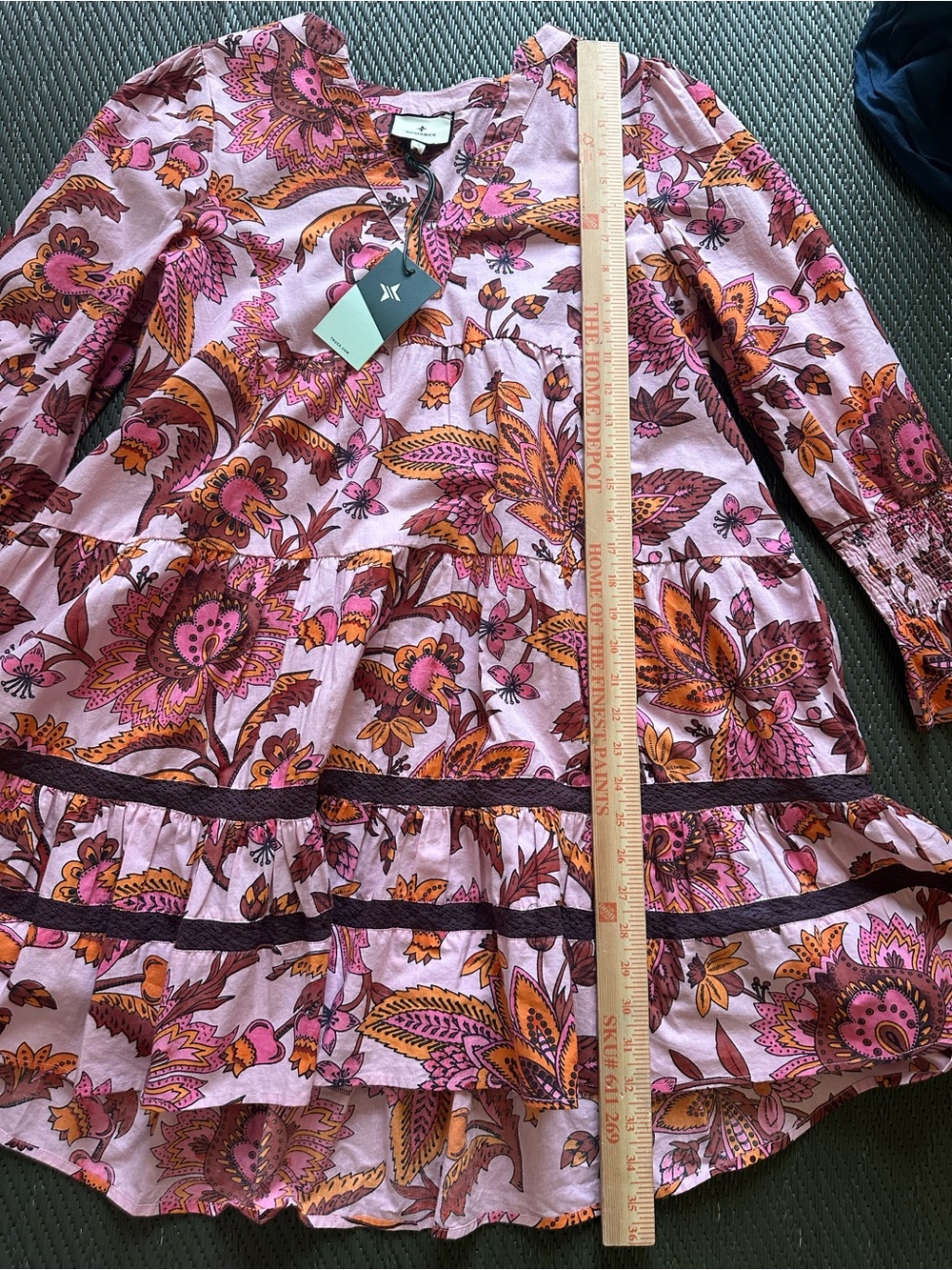 Tuckernuck NWT Pink Paisley Sunset Chintz Kenzo Dress Sz S Babydoll Smocked Cuff - Picture 9 of 10